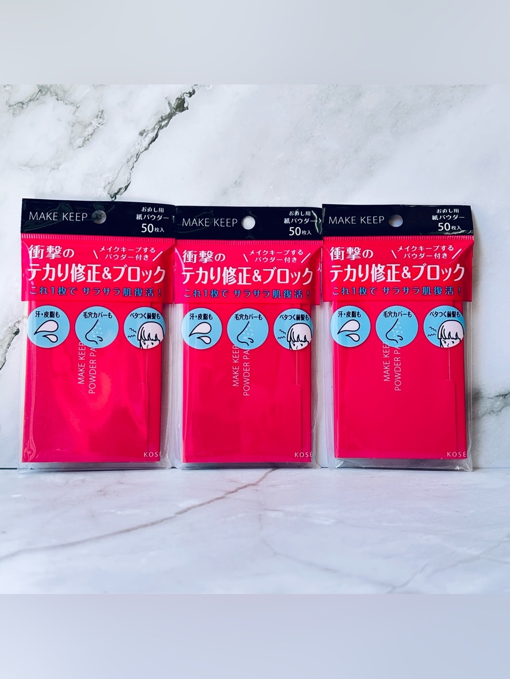 KOSE Make Keep Oil Block Powder Blotting Sheets, Face & Hair 50ct x 3